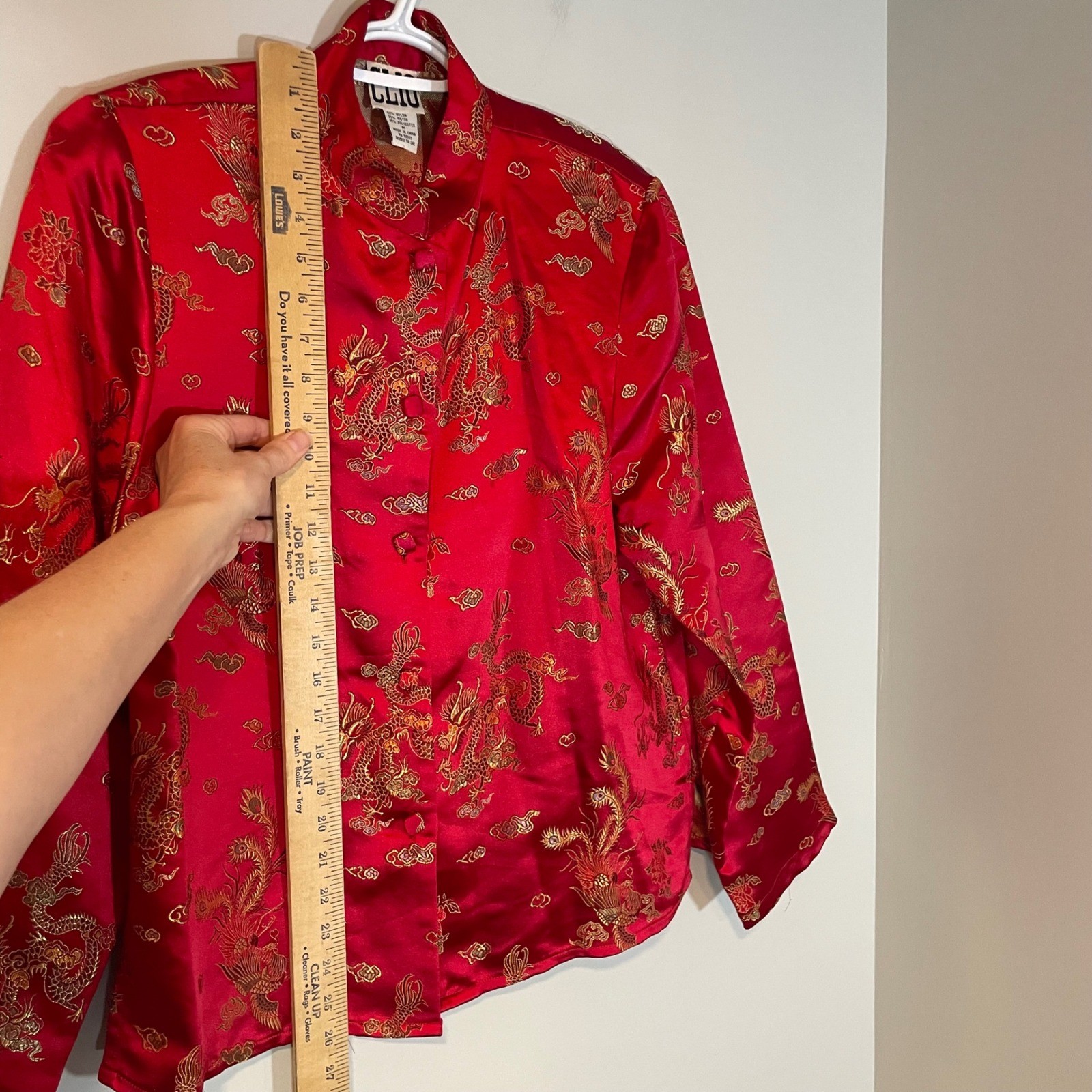 CLIO Red Satin Dragon Phoenix Print Mandarin Collar Button Up Top Jacket Size M