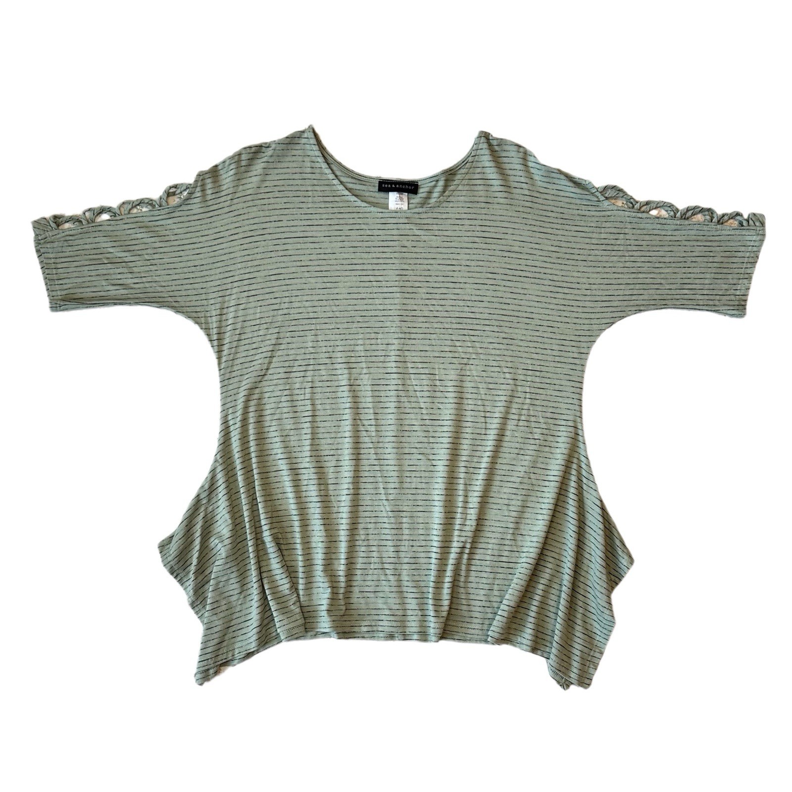 Sea & Anchor Dolman Sleeve Striped Asymmetrical Lagenlook Top Cutout Sleeves M