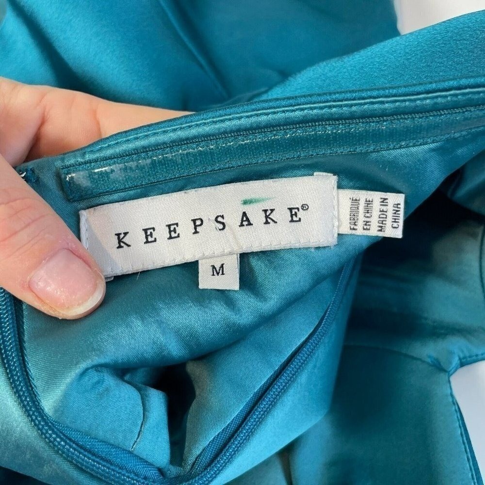 Keepsake the Label Stolen Hearts Satin Strapless Peplum Top M Teal Womens Party