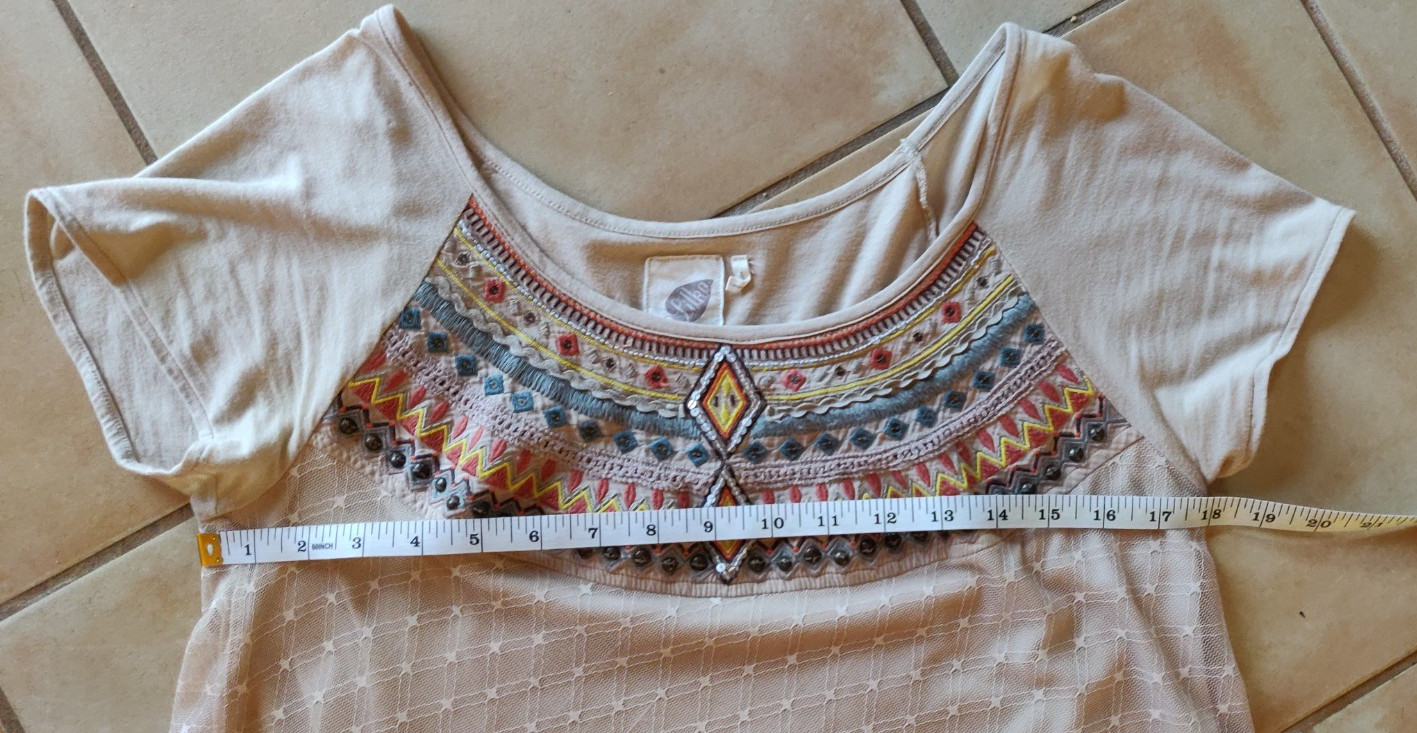Anthropologie Lilka Embroidered Top Tulle Beaded Pima Cotton Modal Small