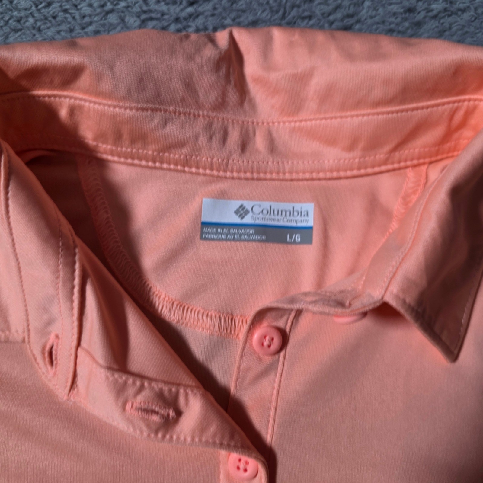 Columbia Womens L Tidal Tee SS Polo Peach Coral Omni-Shade FL2697-807