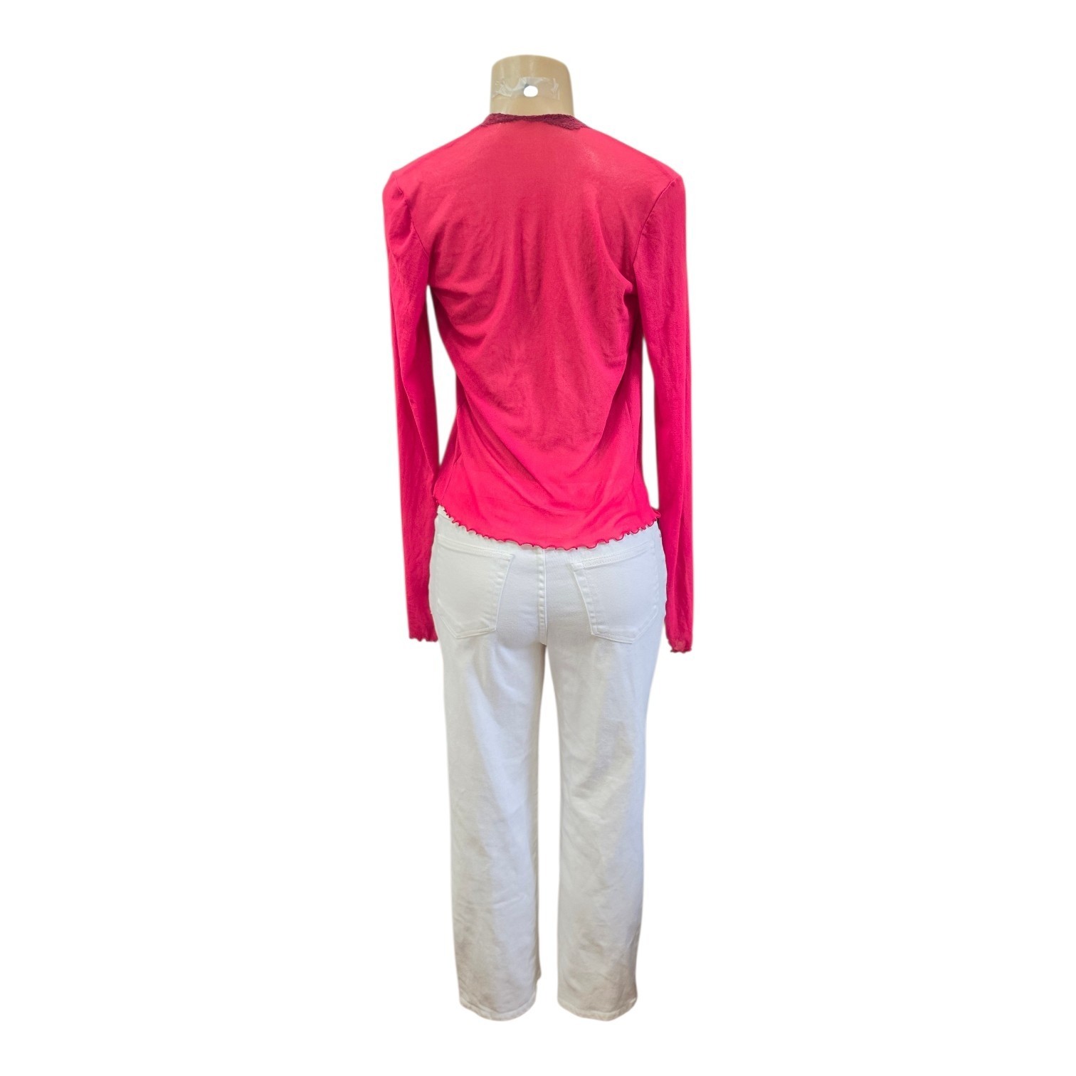 Only Hearts Women’s Tie Front Long Sleeve Top Sheer Lace Trim Burgundy Sz M/L​