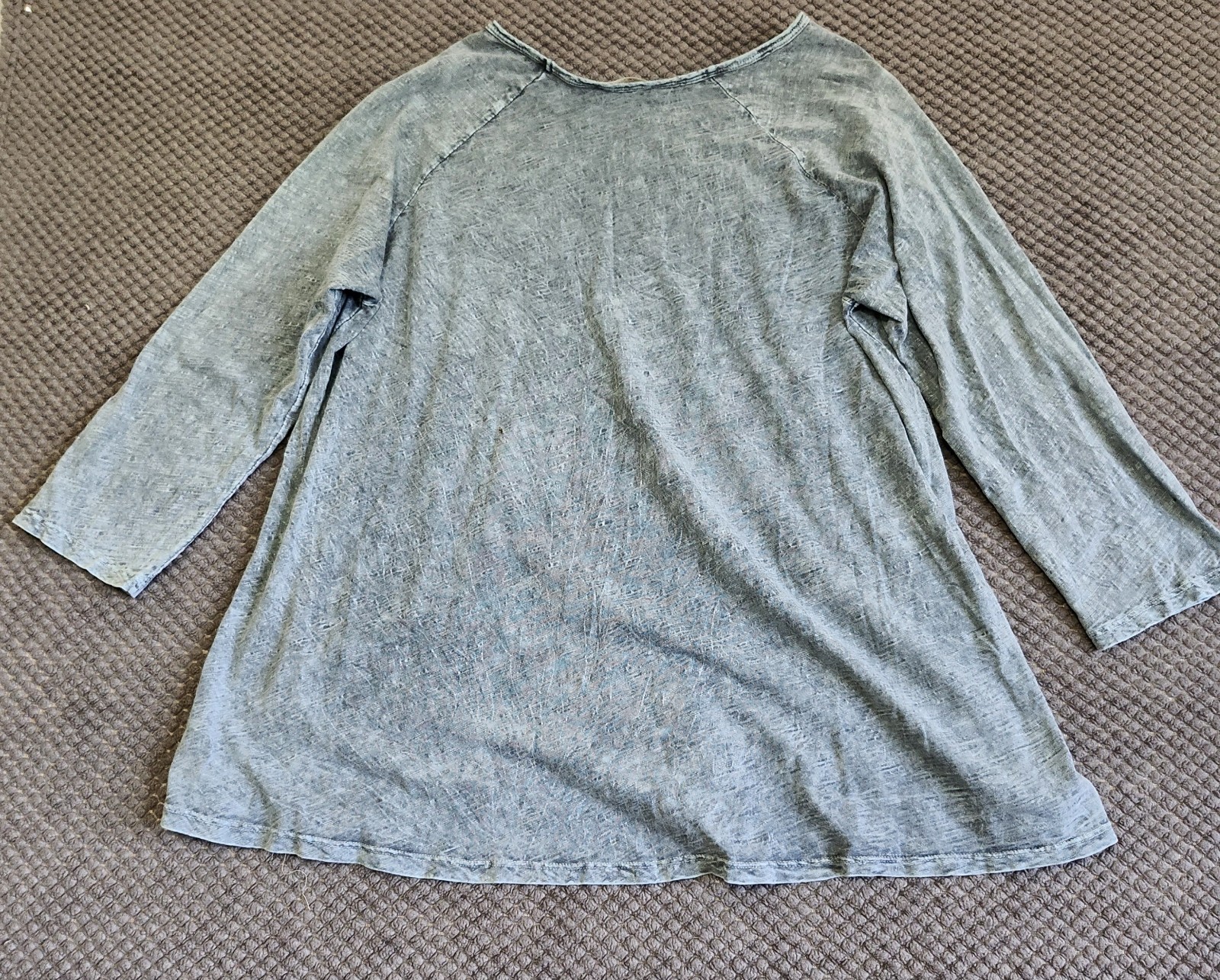 Jess & Jane Women L Mineral Wash Cotton Tunic Top Blue Floral Front Pockets