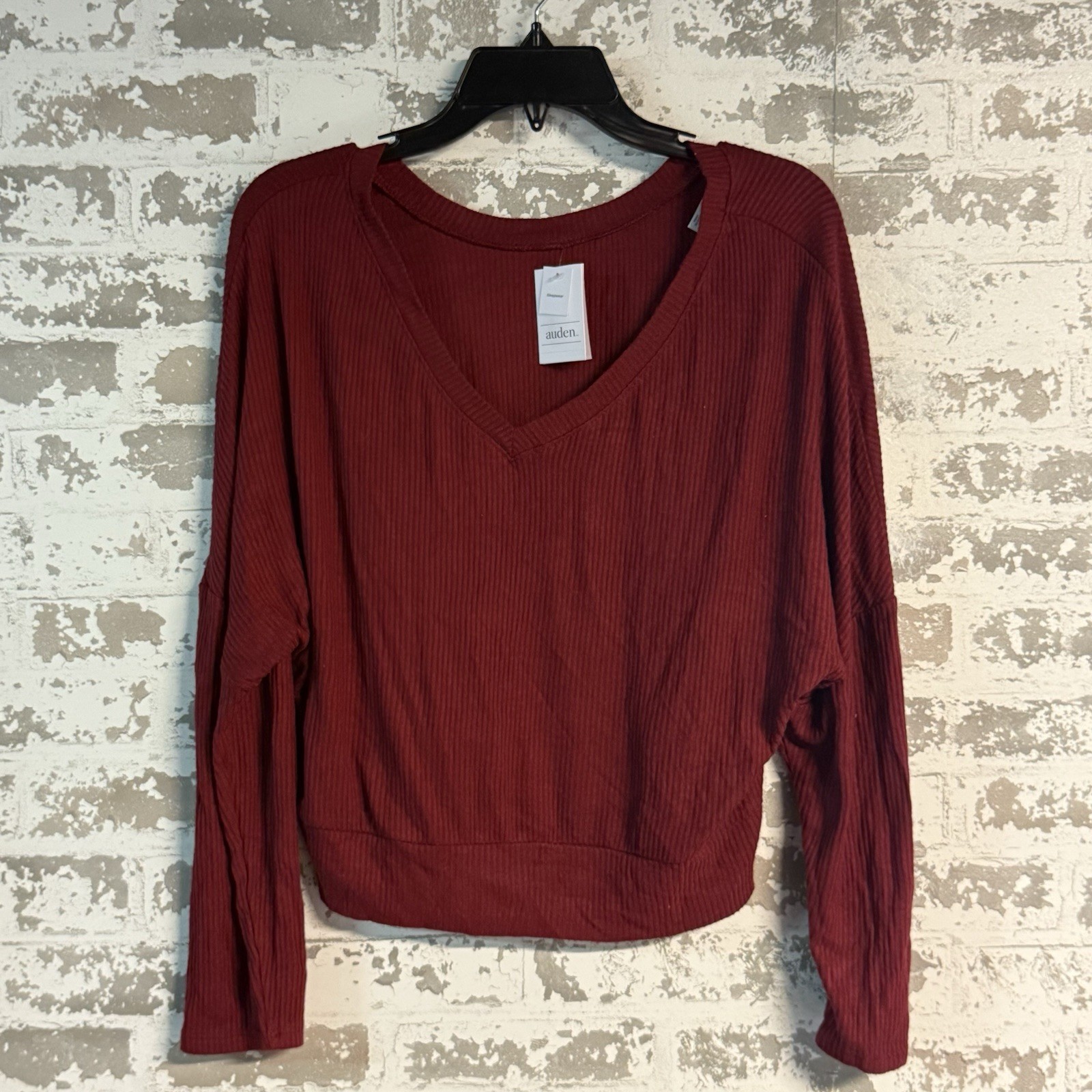 NWT! auden Sleepwear Ribbed V Neck Long Sleeve Top Shirt size S