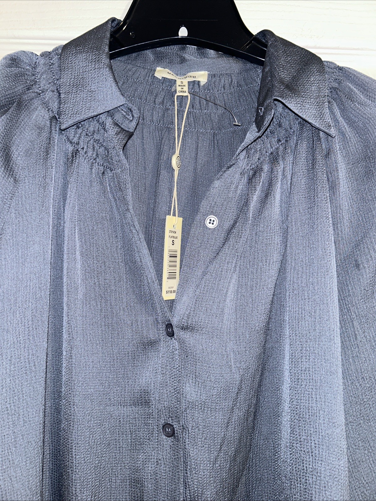 Max Studios Women’s V Neck Button Down Long Sleeve Blouse Blue Sz S NWT$118