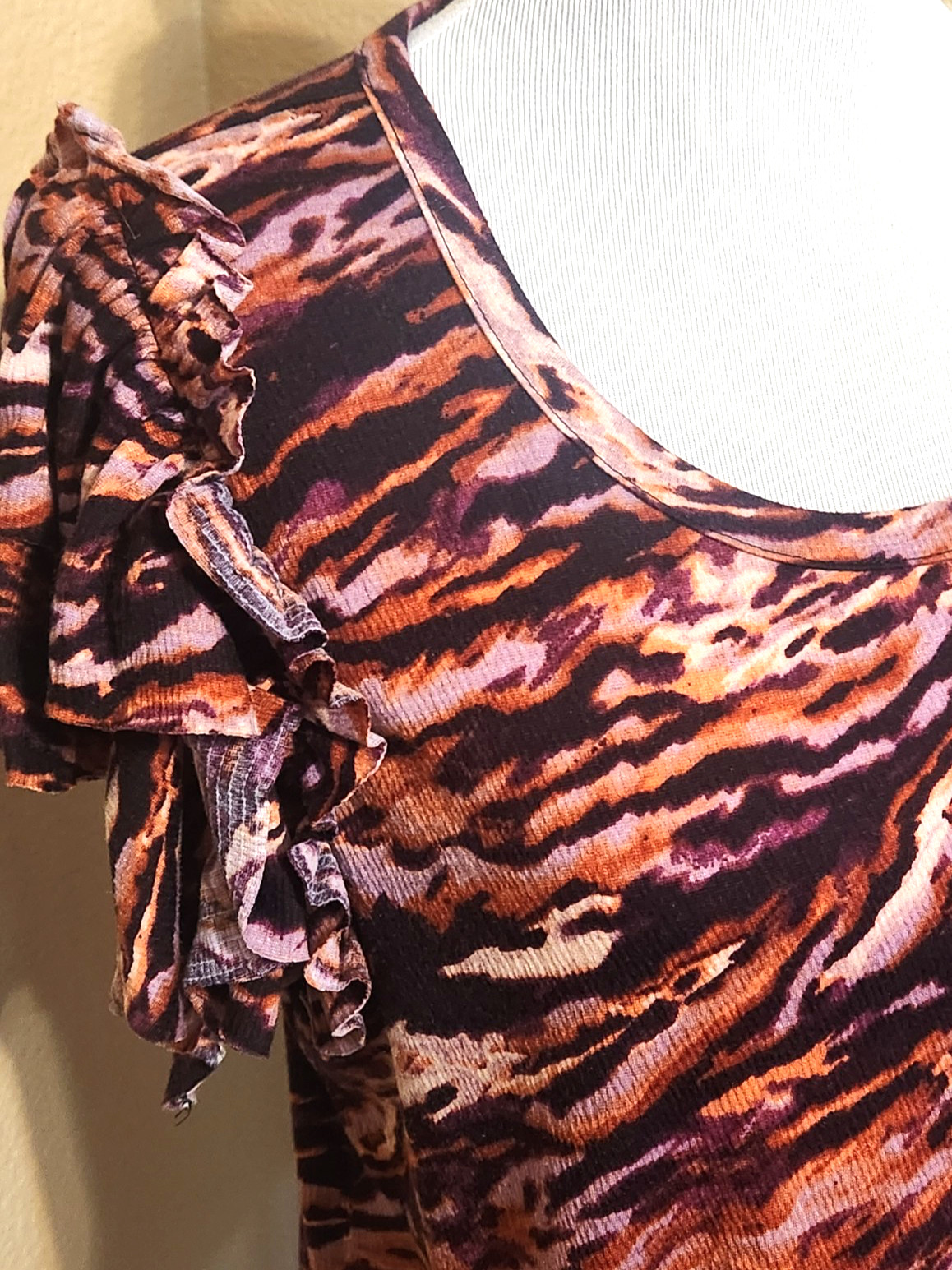 Stella + Ginger Anthropologie Animal Print BOHO Ruffled Sleeve Top XL