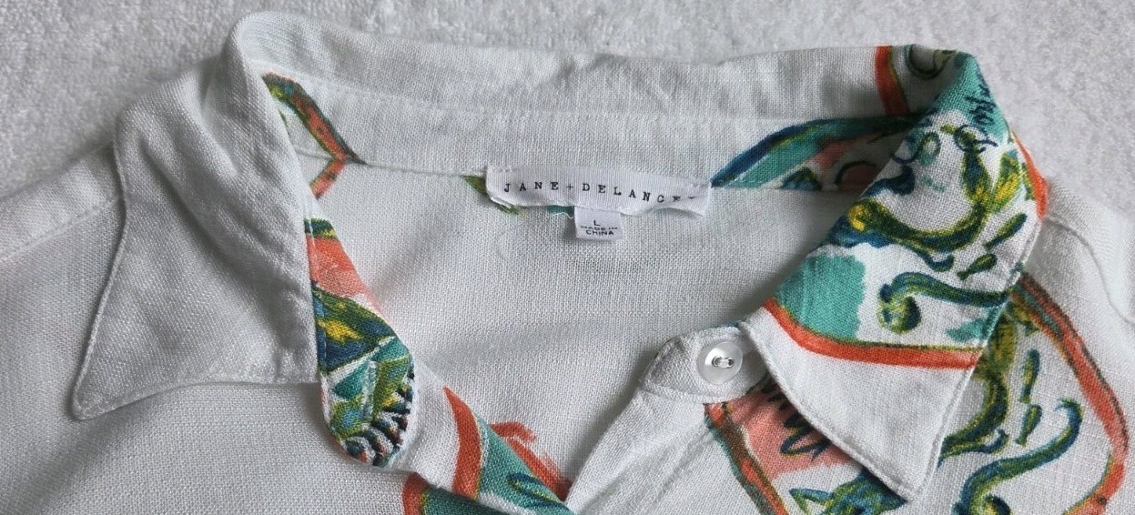 Rayon Linen Button Short Sleeve Shirt Lg White Beach Cool Casual Comfort Wear