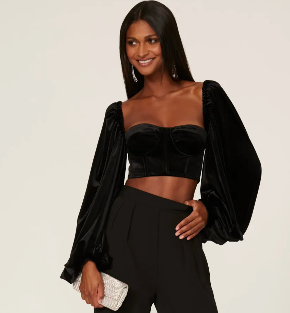 Bronx and Banco Maria Black Velvet Retro Glam Crop Top Women’s size XS/US 2