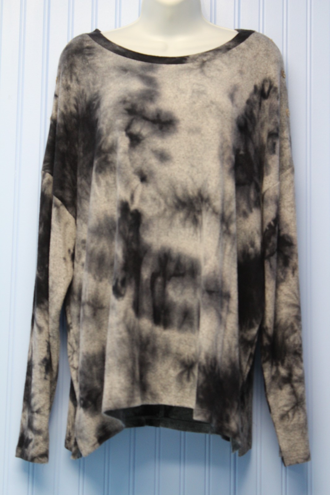 Coin1804 black tie-dye look scoop neck stretch long slv pullover top 3X NWT