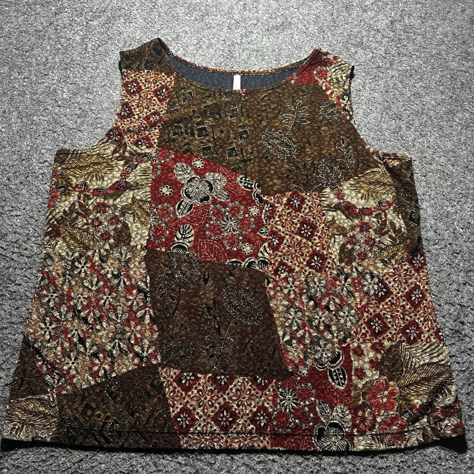 White Stag Women XL(16-18) Sleeveless Knit Top Floral&Paisley Embroidery Causal