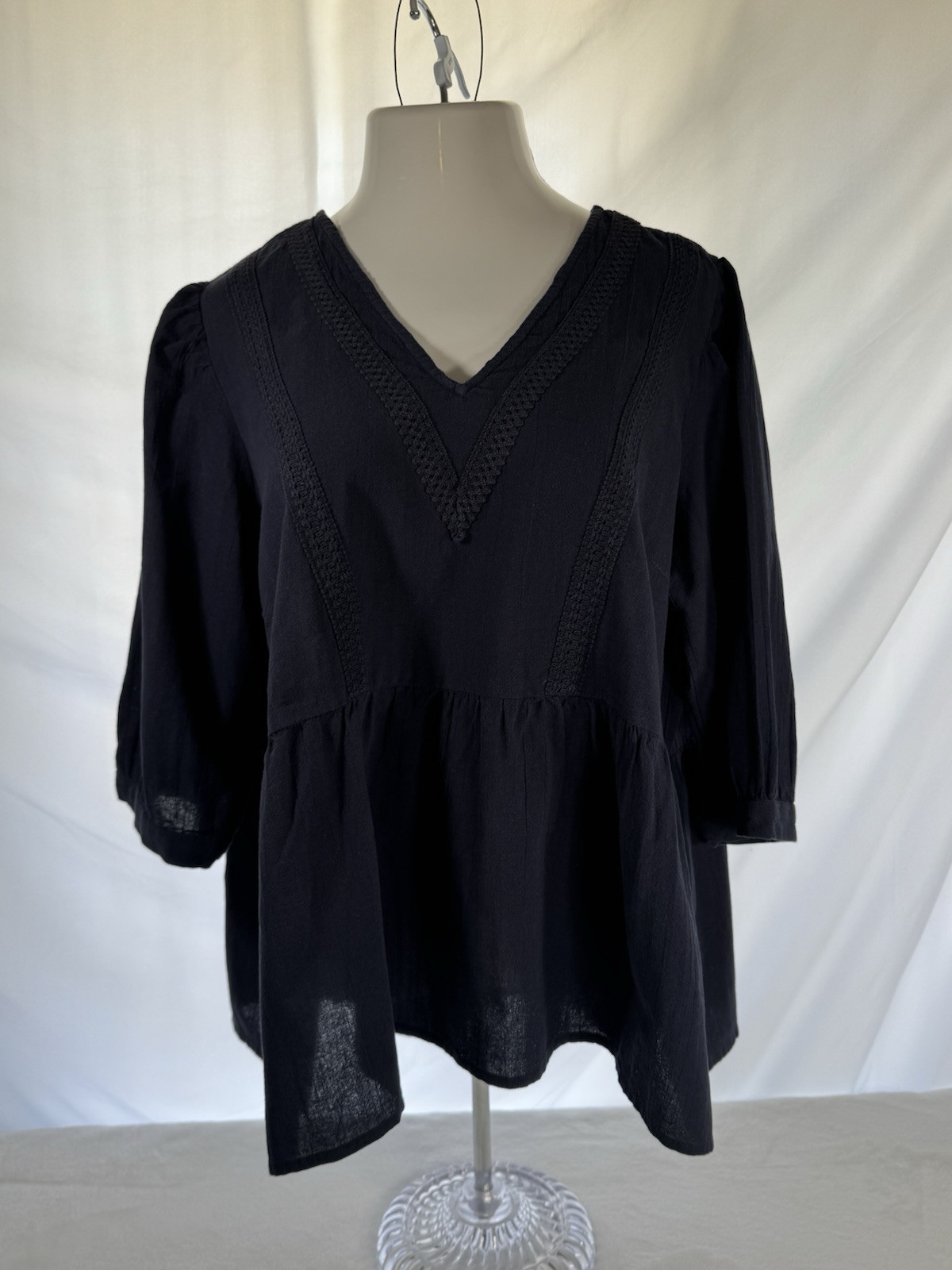 Vero Moda Curve Women’sPlus Size 18 Boho Peasant Top Blouse Shirt Navy Blue NWT