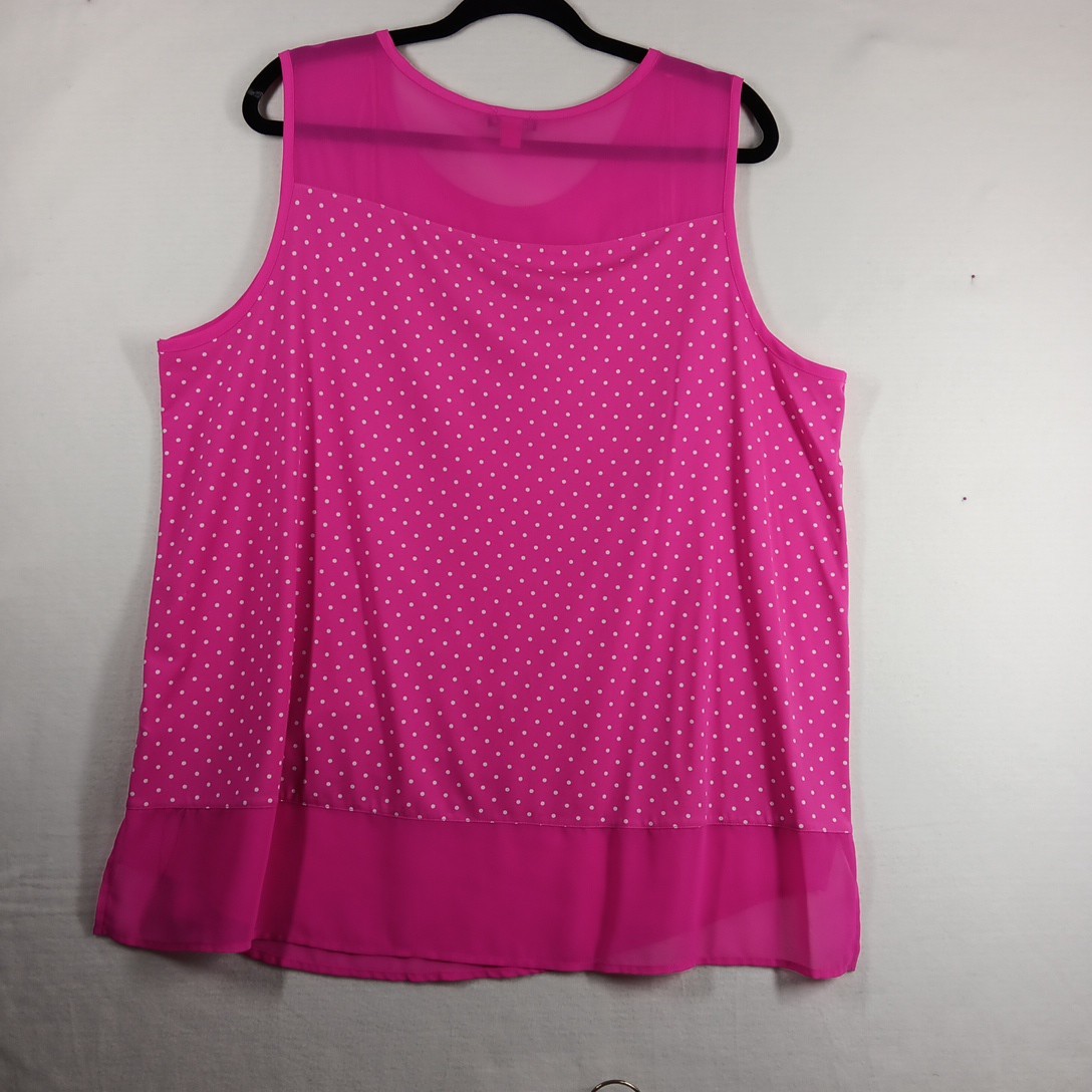 Vince Camuto Womens 2X Pink with White Polka-Dot cuello redondo Top Sleeveless