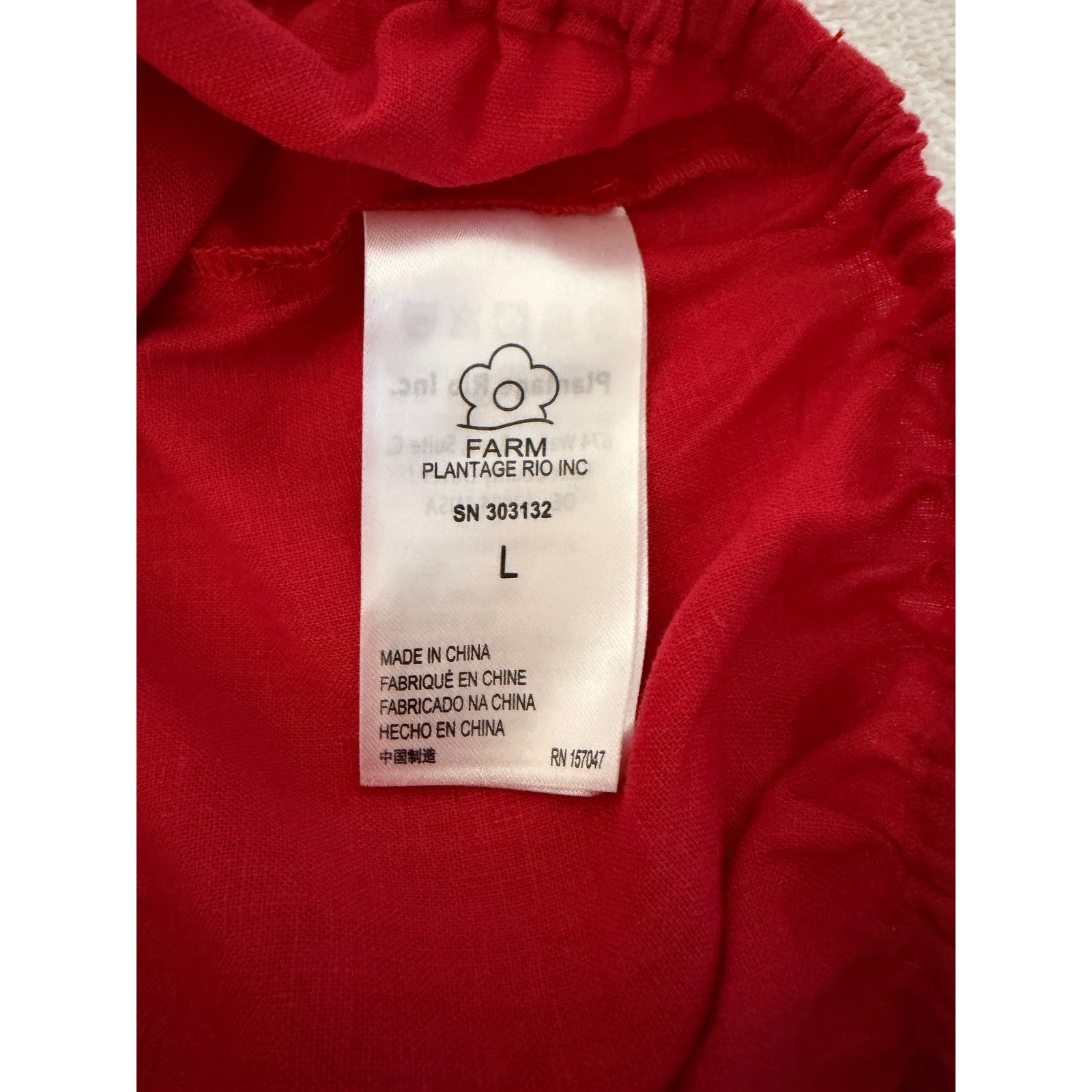 Farm Rio Women’s Red One Shoulder Knot Detail Elastic Hem Crop Top Linen L