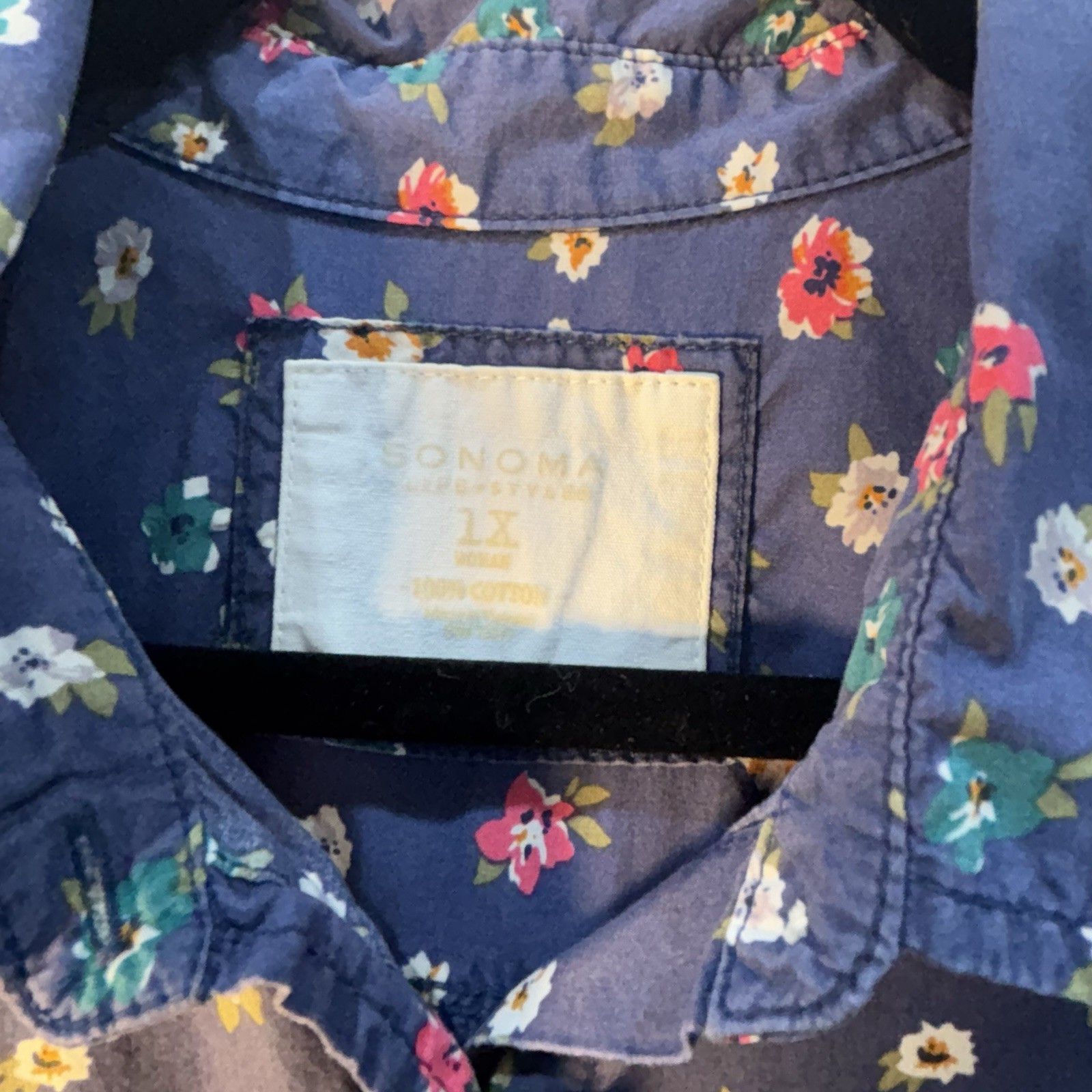Sonoma Life Style Shirt 1X Blue Pink Floral Farmhouse Cottagecore Utility Blouse
