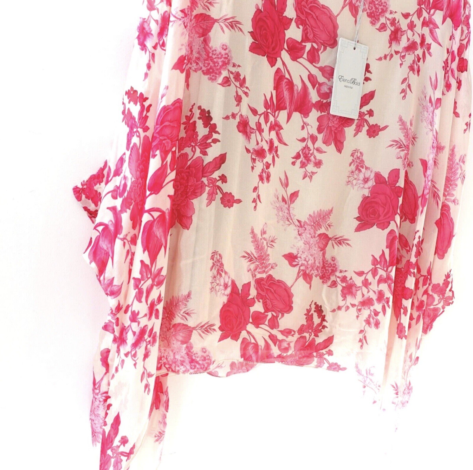 Floral Top Pink Silk Overlay Rose Italian Dolman Boho ELENA BALDI ITALY Medium