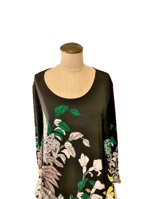 Alfani Stunning Print Pullover 2X Tunic Top Black White Yellow Green Gorgeous!