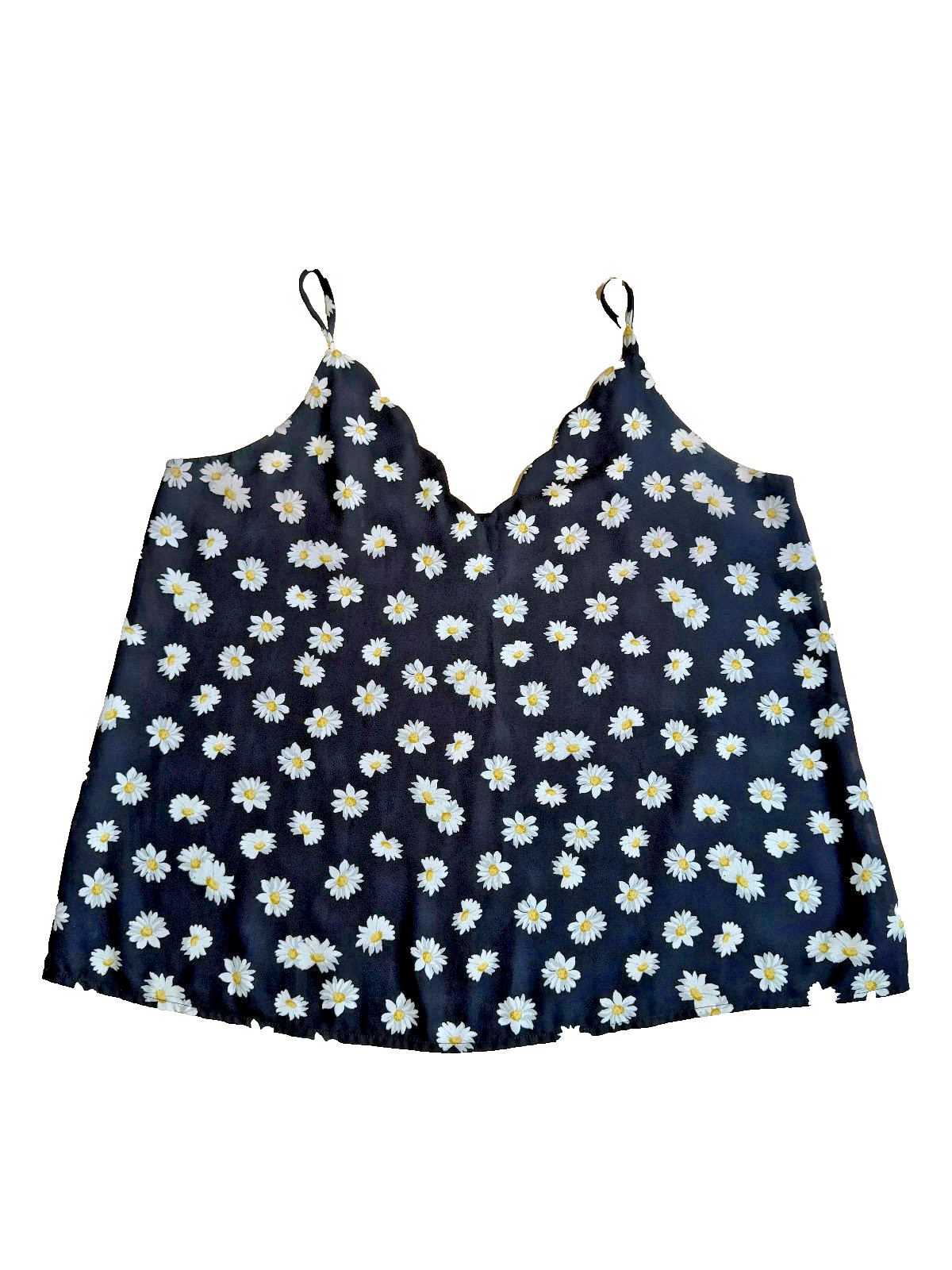 Socialite Womens XL Black Daisy Floral Cami Tank Top Spaghetti Strap Y2K