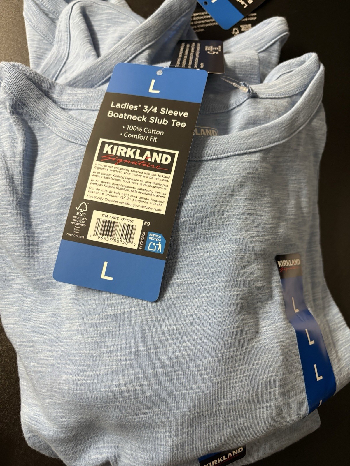 Kirkland signature women’s 3/4 sleeve boatneck cotton slub tee