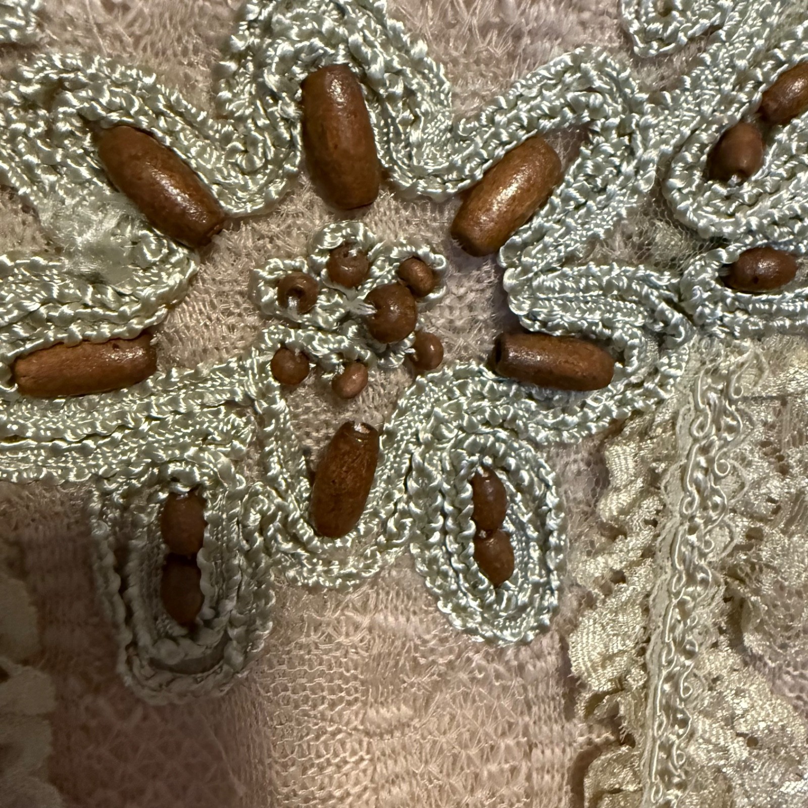 Pretty Angel Linen Blend Top Lace Bead Trim Size Small Fairy Bohemian
