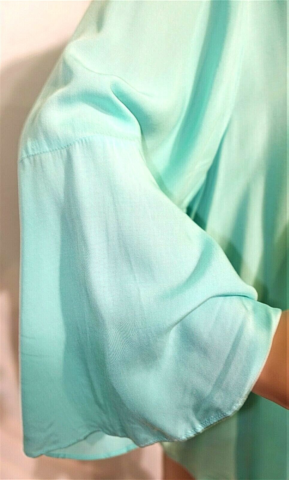 Emaline Women Plus Size 1x 2x 3x Pale Green Button Down Shirt Top Tunic Blouse