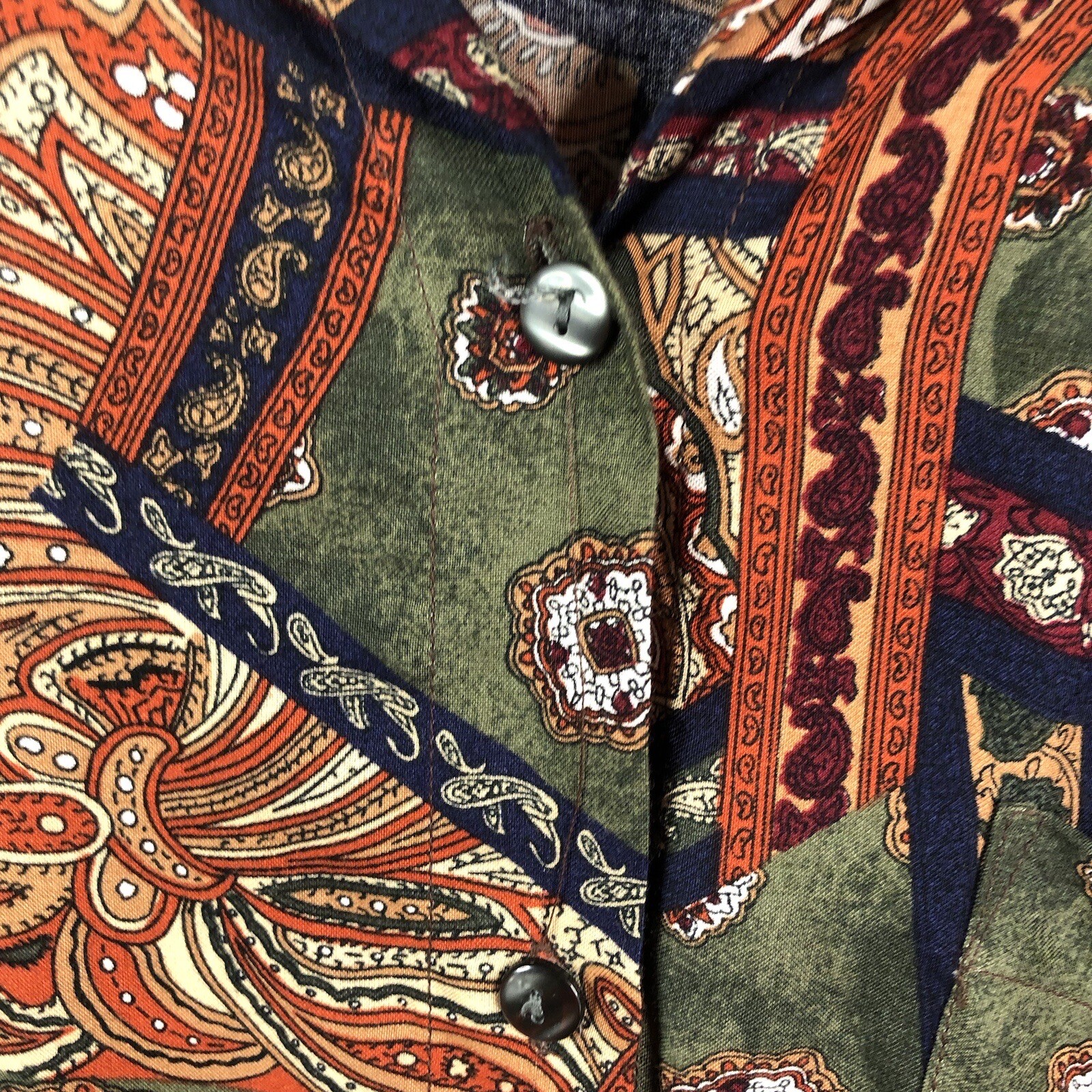 Abstract Top Women M Multi Color Paisley Artsy Rayon Retro Mod Groovy