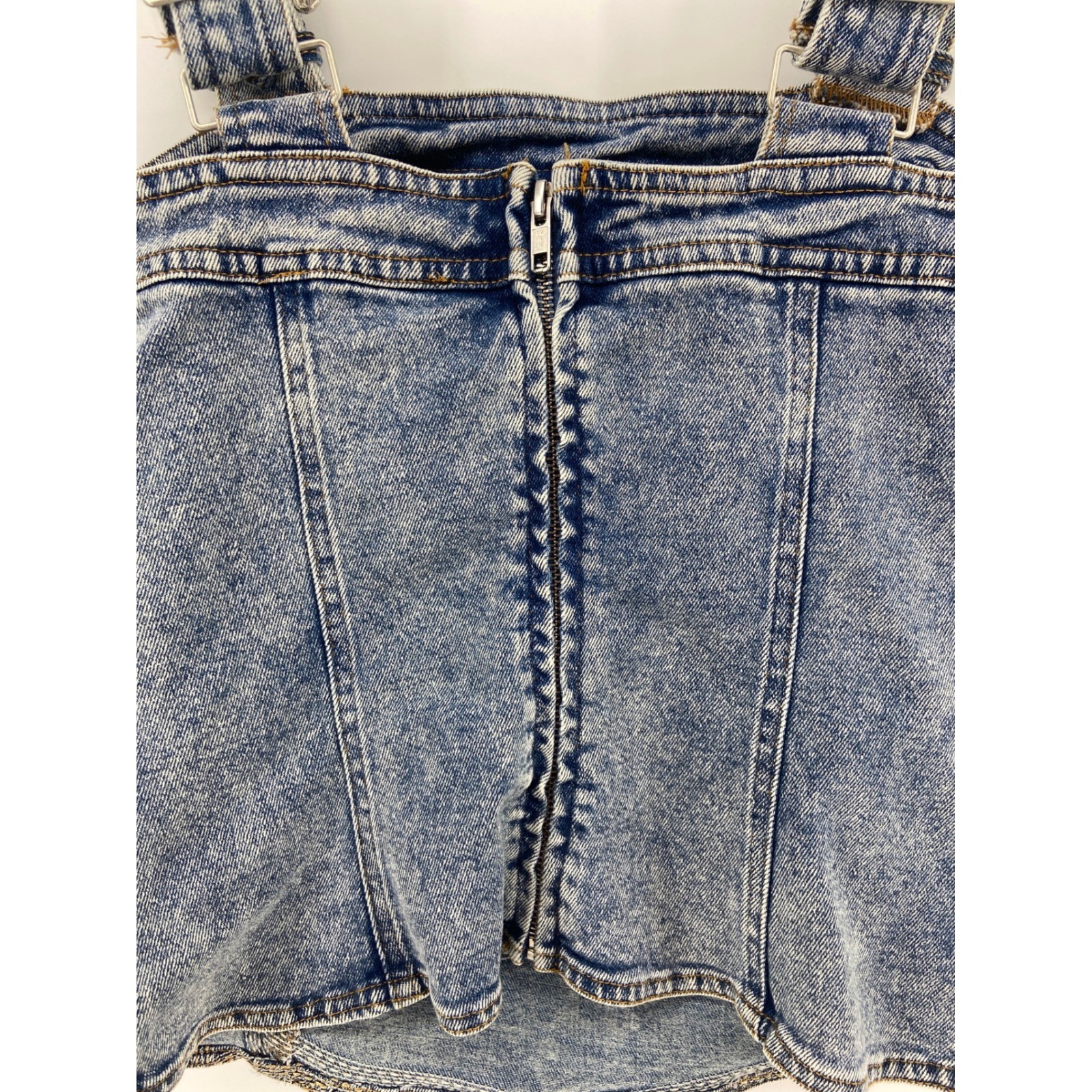 Blue B Collection Denim Corset Top Western Buckle Strap Acid Wash Blue Medium