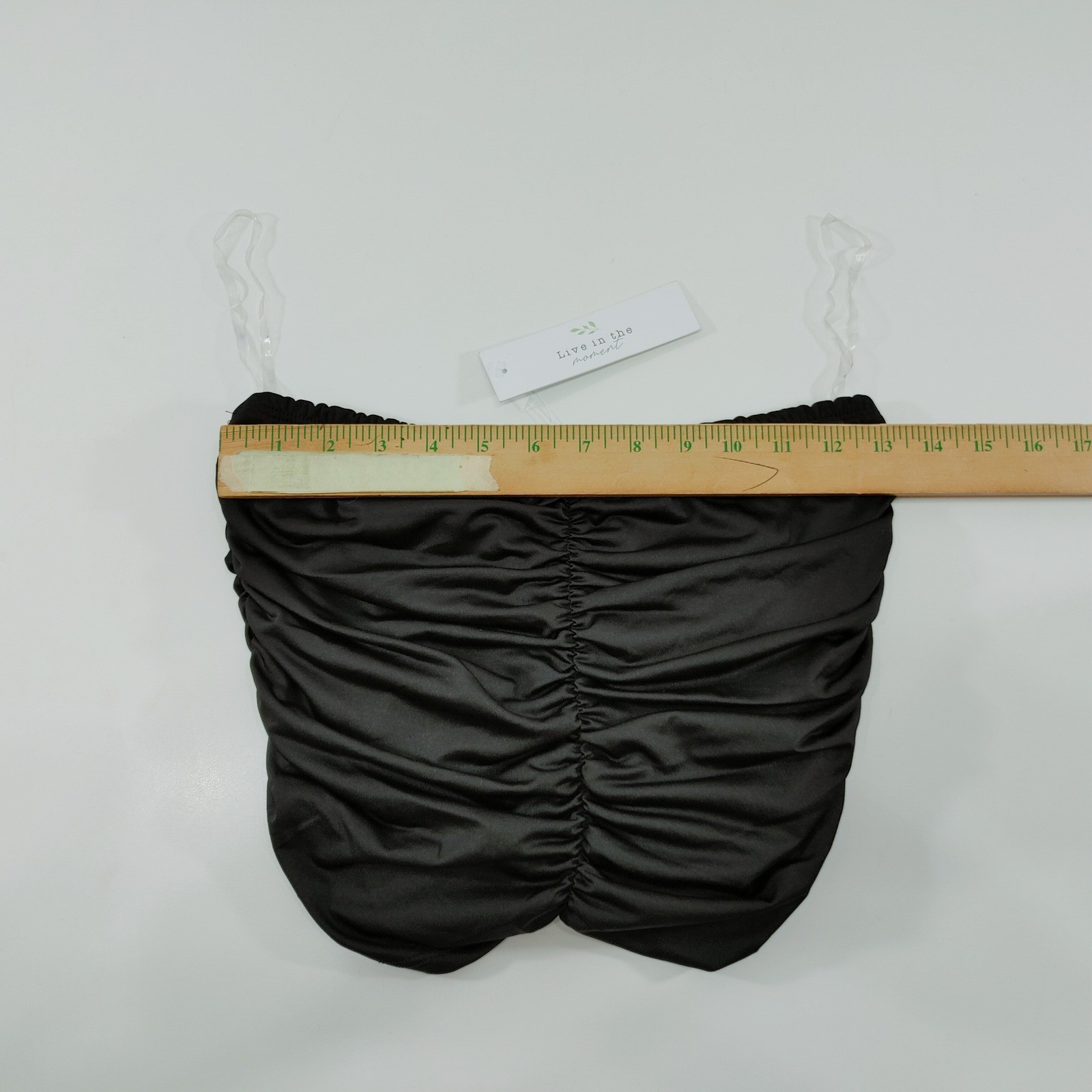 Live in the Moment Womens Tube Top L Black Polyester Spandex Ruched New