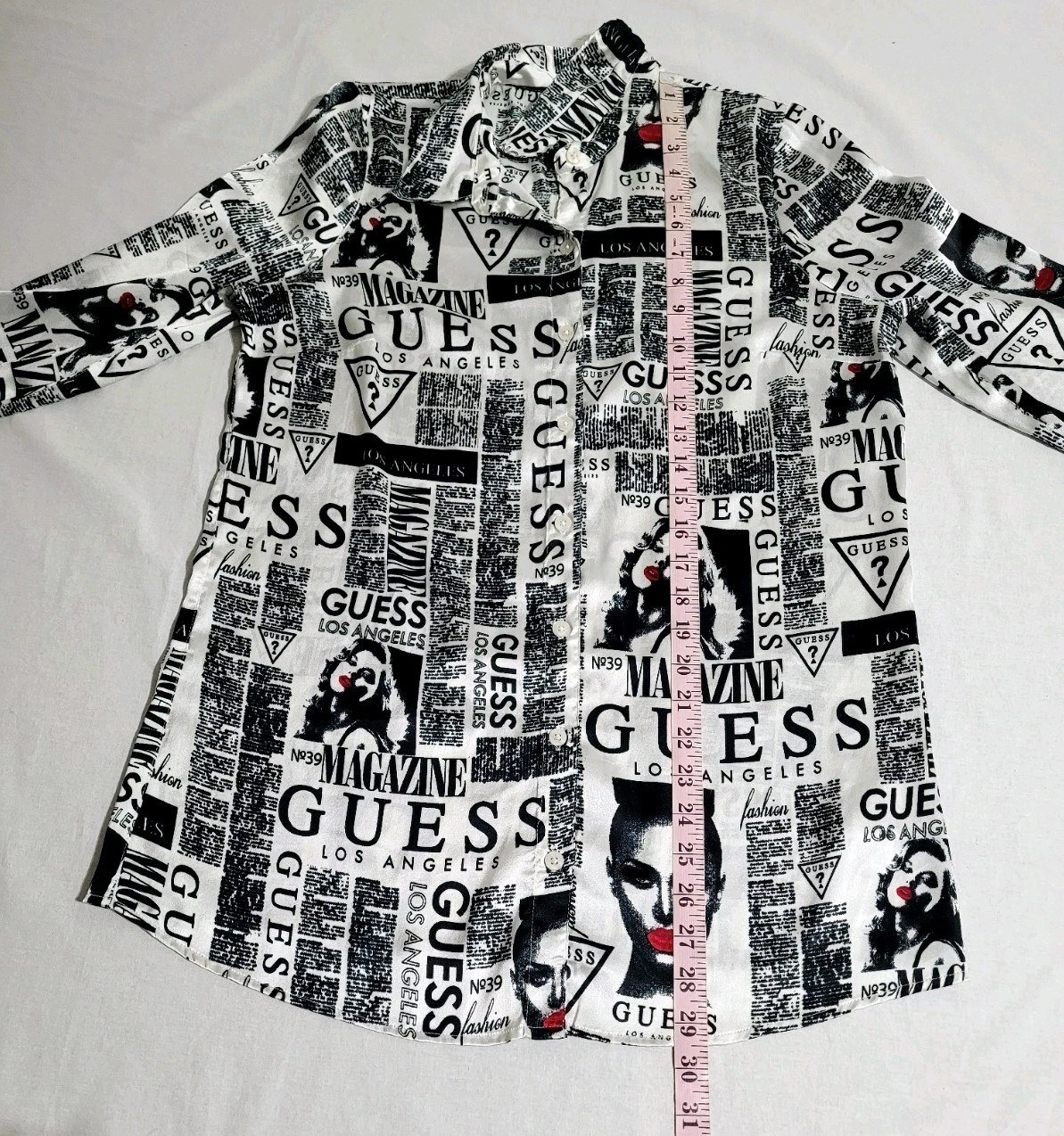 Guess Los Angeles Logo & Newsprint Graphics Women’s Size S Button Down Blouse