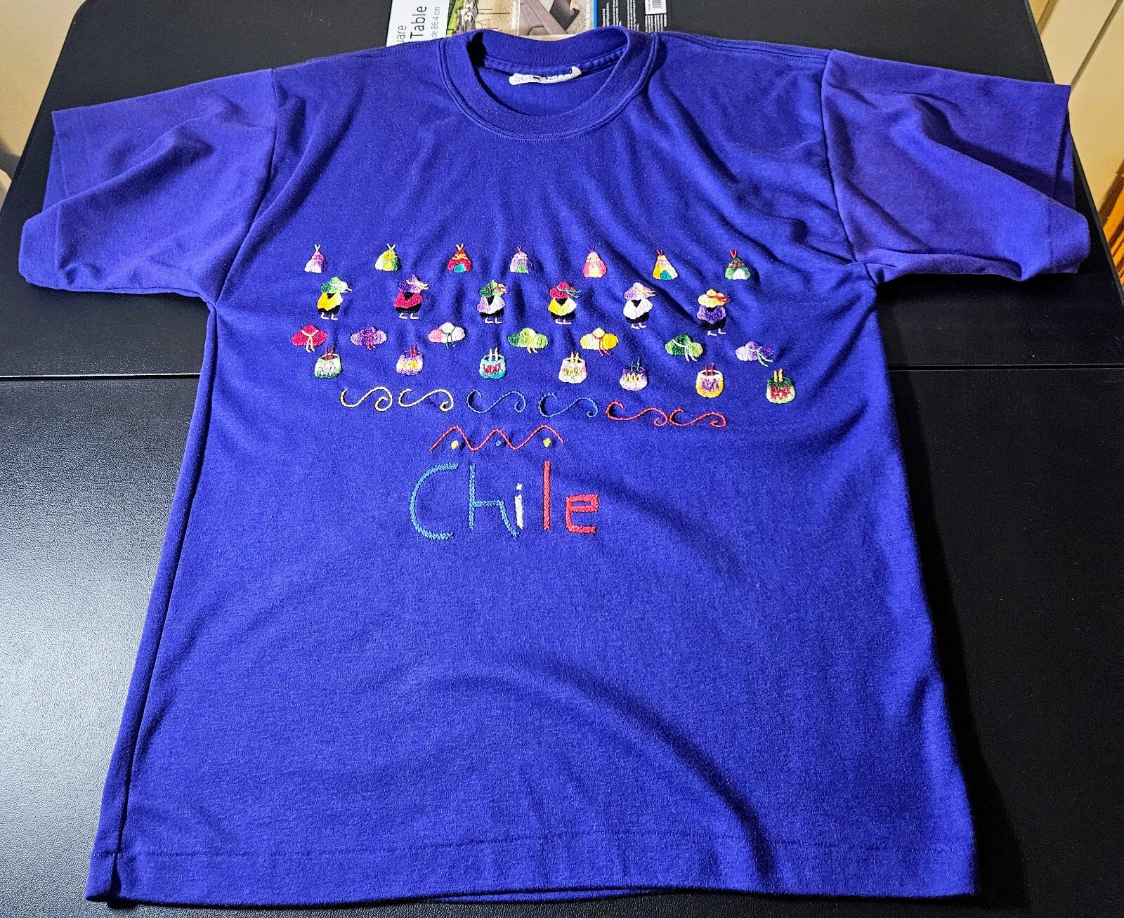 Vtg Embroidered Chile Souvenir Graphic Short Sleeve Shirt Women’s Medium