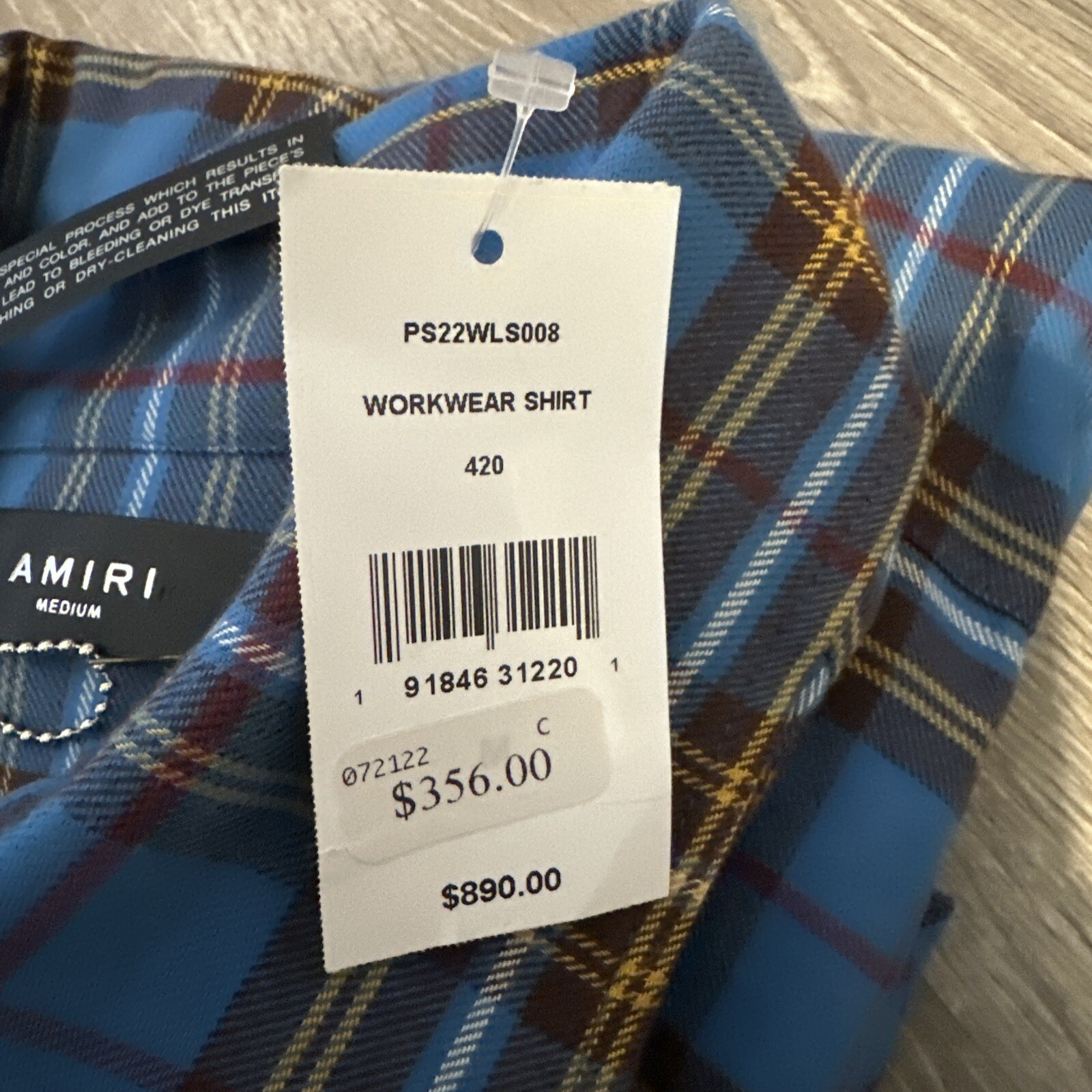 Amiri Workwear Plaid Shirt ‘Blue’ Sz M – PS22WLS008 420 BLUE – $890
