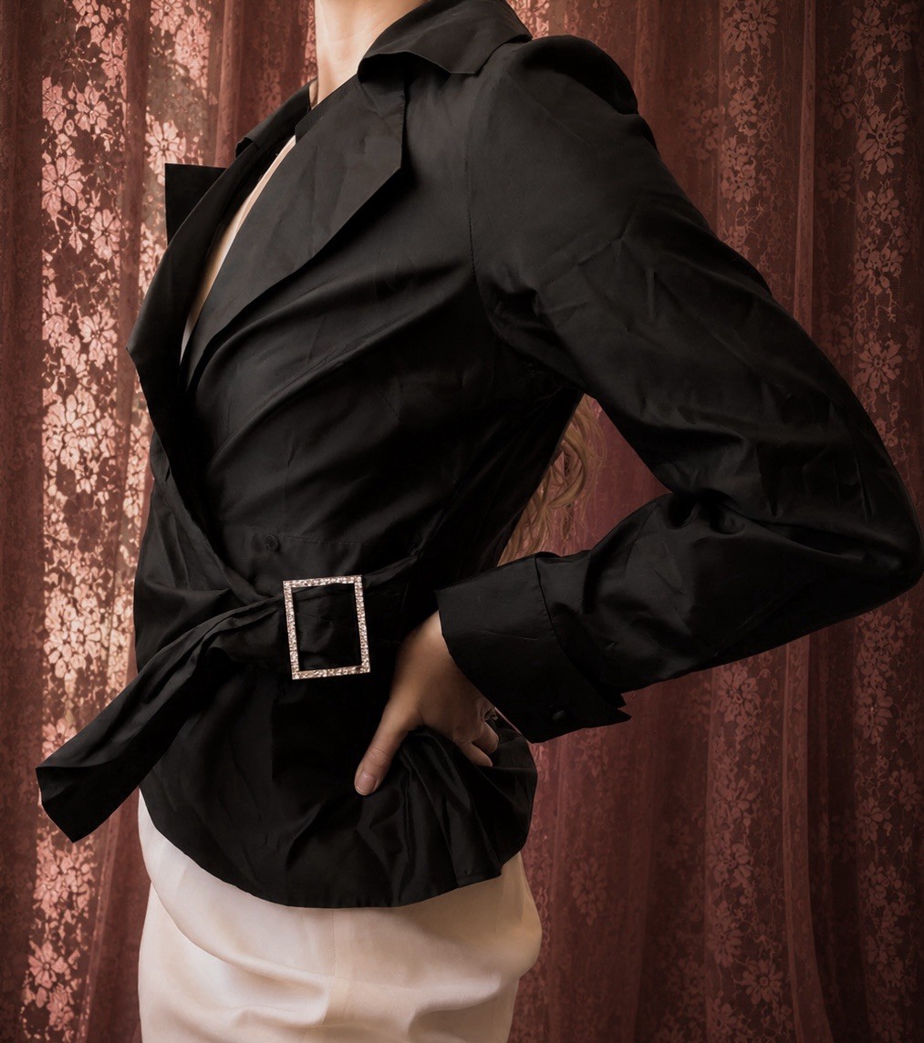 1990s black silk organza blouse