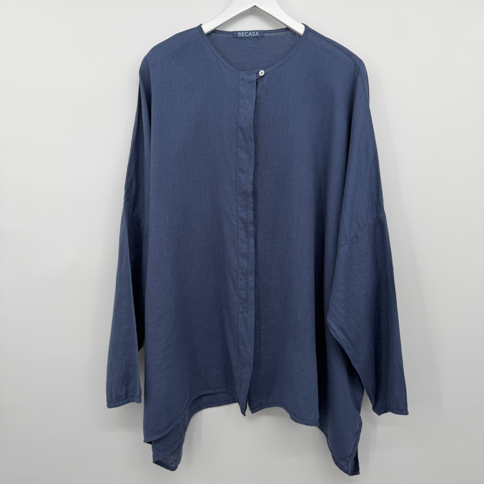 Becasa Oversized Sunset Linen Shirt One Size Catalina Blue Lagenlook Coastal
