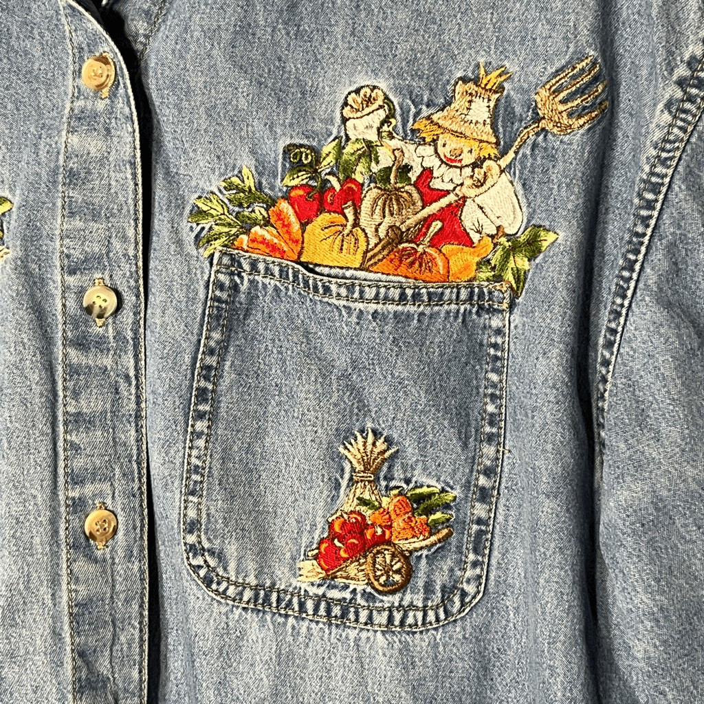 Vintage Solutions Original Fall Harvest Embroidered Button Down Size Large