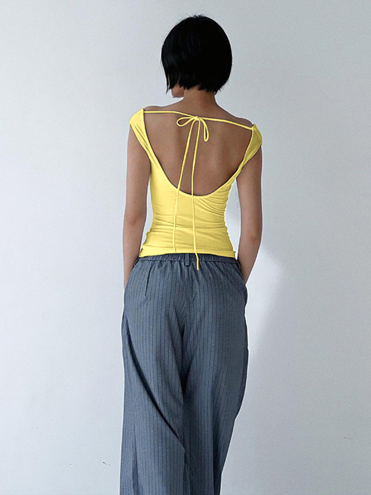 Women Sleeveless Soild Sexy Off Shoulder Slim Tee Summer Backless BowTie T-shirt