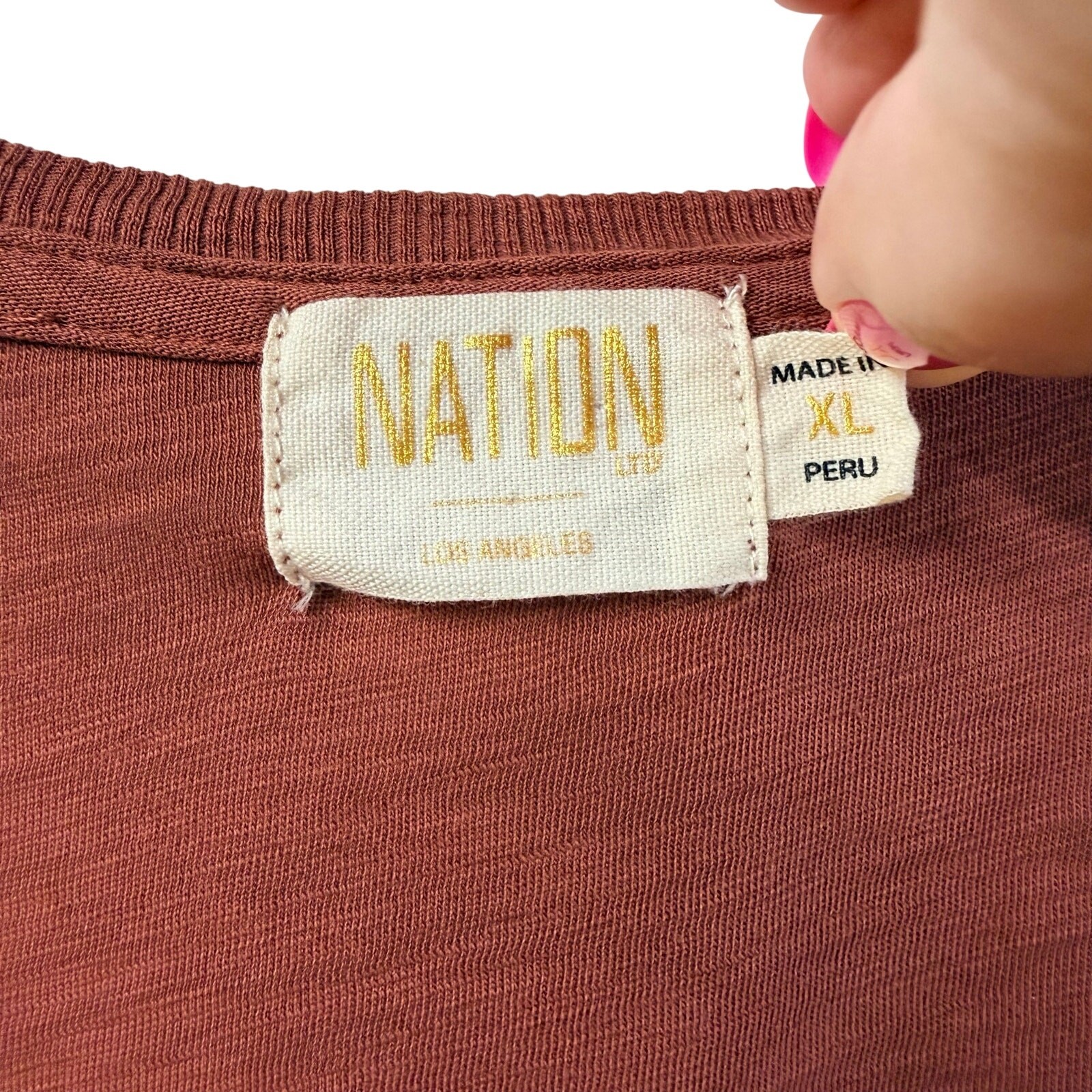 Nation LTD Los Angeles Puff Sleeve Top XL Peru Cotton Brown