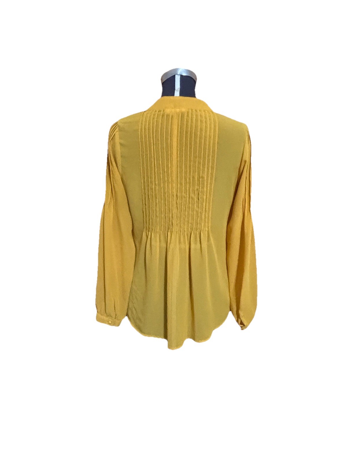 Belle du Jour Womens Medium Mustard Yellow Long Sleeve Button Front Sheer Blouse