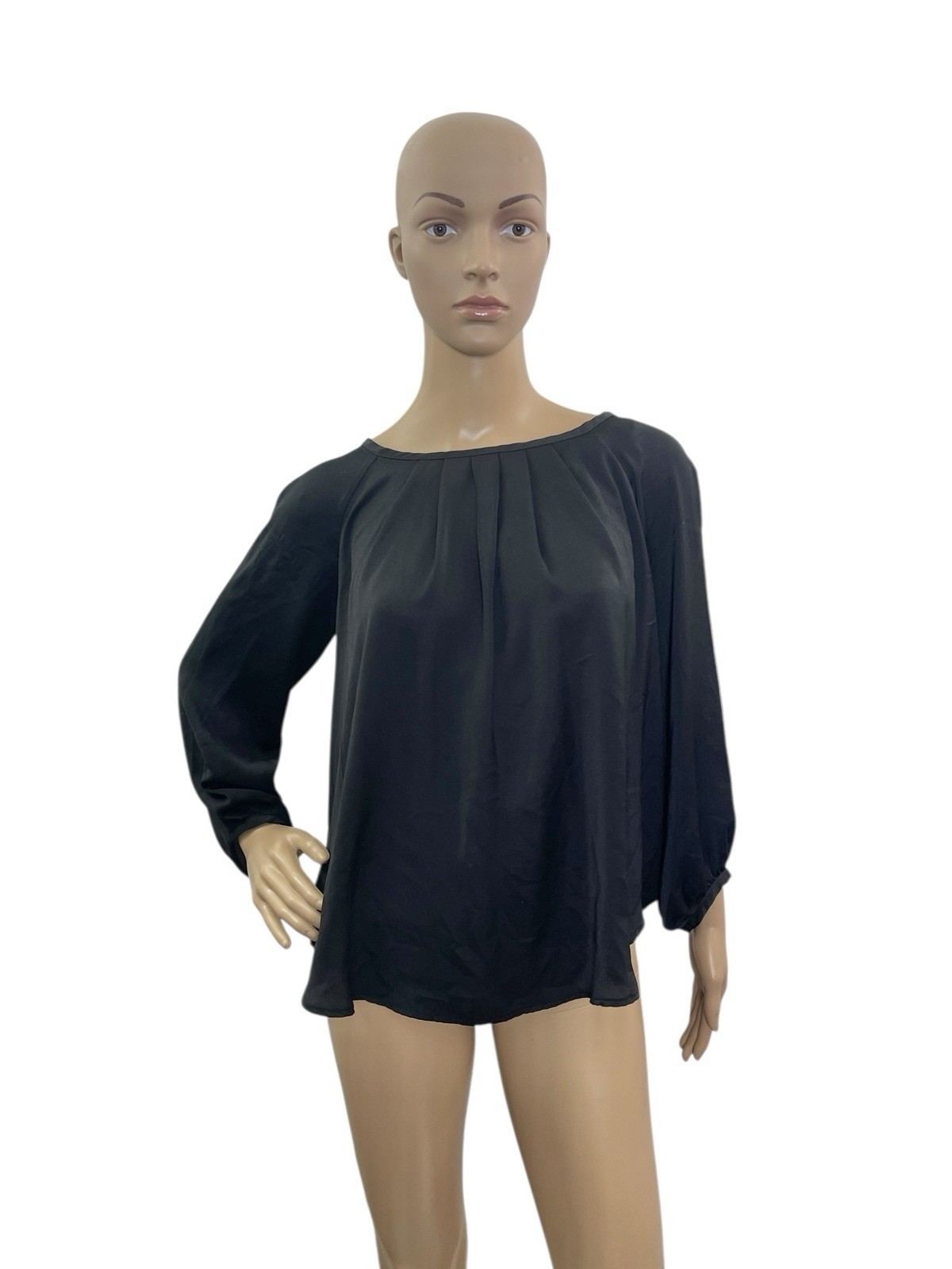 Ann Taylor Loft Women’s Size XS Long Sleeve Tie Back Black Knit Woven Blouse