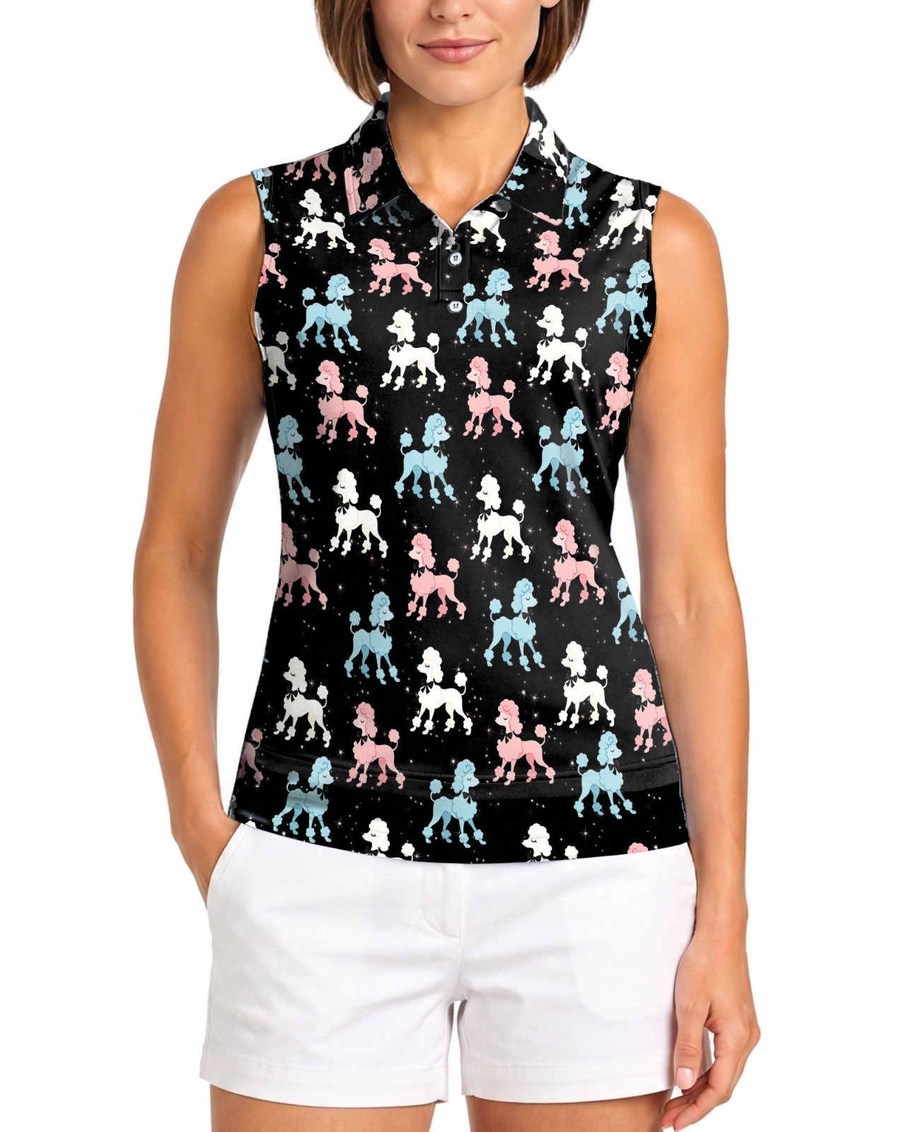 Women Sleeveless Polo Shirt Poodle Animal Tropical Graphic Top