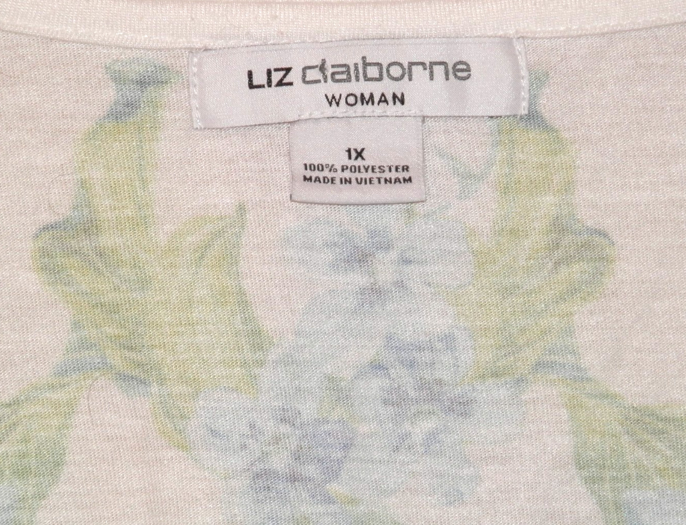 Liz Claiborne Sleeveless Cotton Knit Top sz. 1X White/Blue.Green Tropical Print