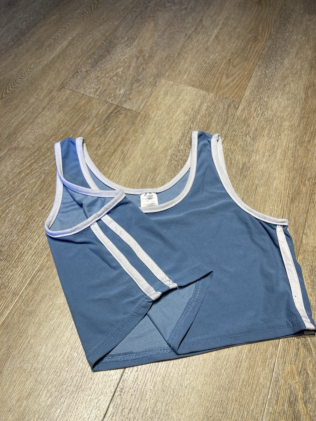 Tiny Blue Crop Top Lightweight Size Medium Polyester Spandex Blend Sleeveless