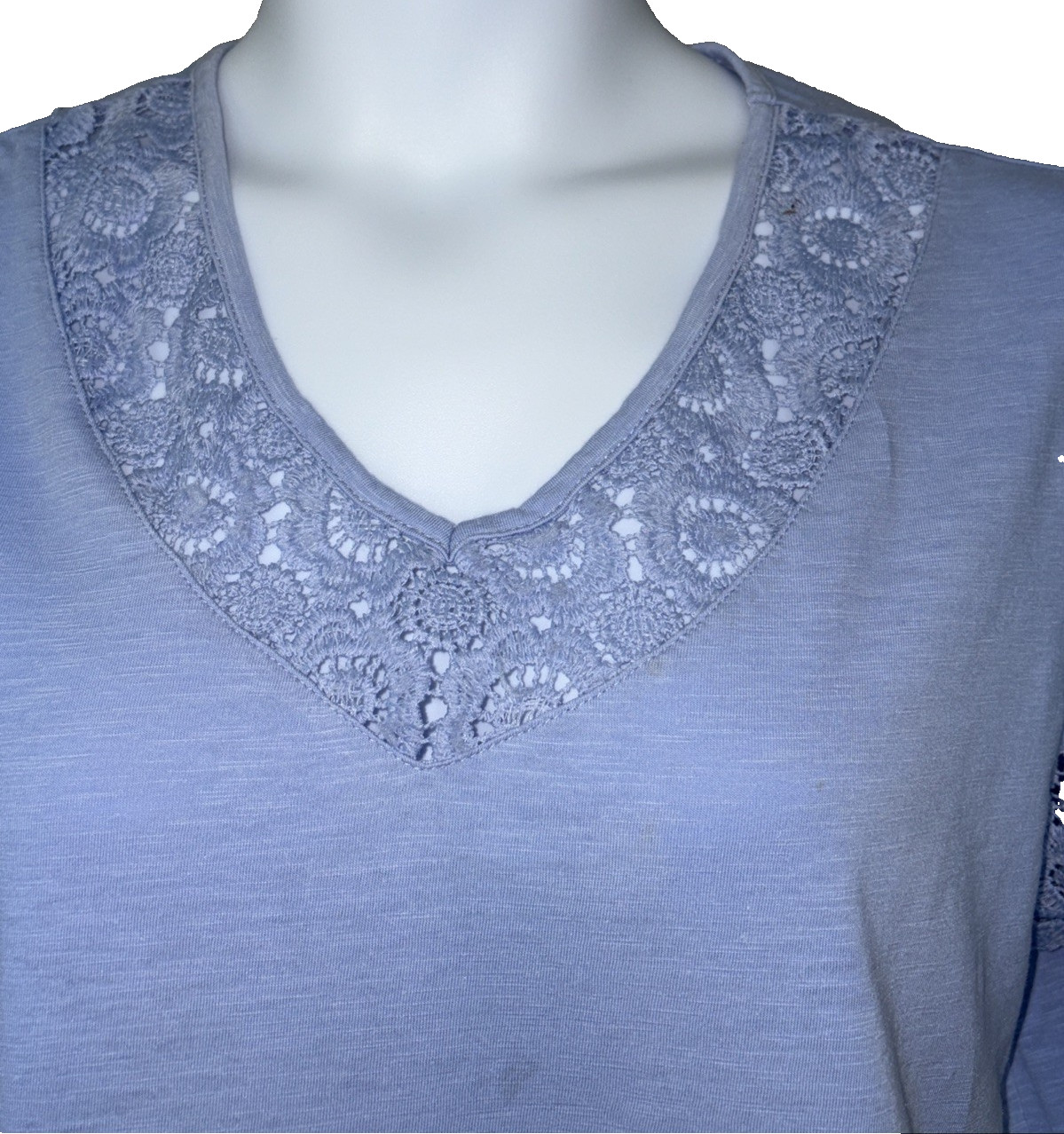 Light Blue American Sweetheart Women’s Top Size L Cotton Blend Lace Sleeves