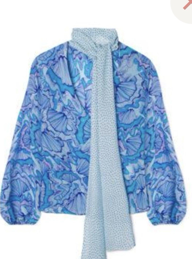 RIXO LONDON PSYCHEDELIC SHELL ANGIE TOP – PASTEL BLUE. Medium