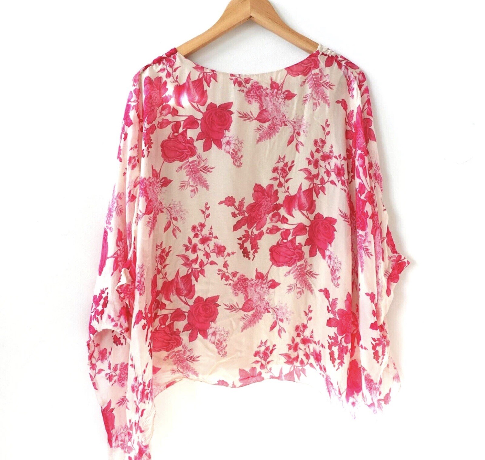 Floral Top Pink Silk Overlay Rose Italian Dolman Boho ELENA BALDI ITALY Medium