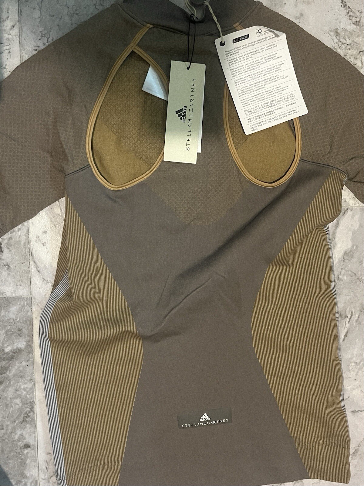 Adidas By Stella McCartney NWT Tan Run Knit Mock Neck Contour Top Medium