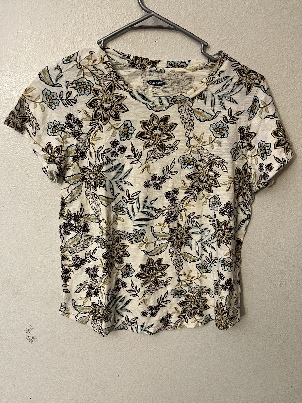 Old Navy Everywear Womens Multicolor Floral Cotton Round Neck Short Sleeve S