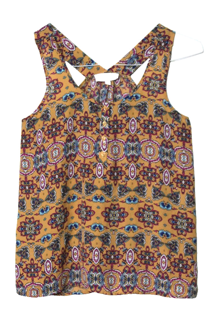 PINK ROSE SLEEVELESS TUNIC BLOUSE ladies size M gold pink blue paisley silky