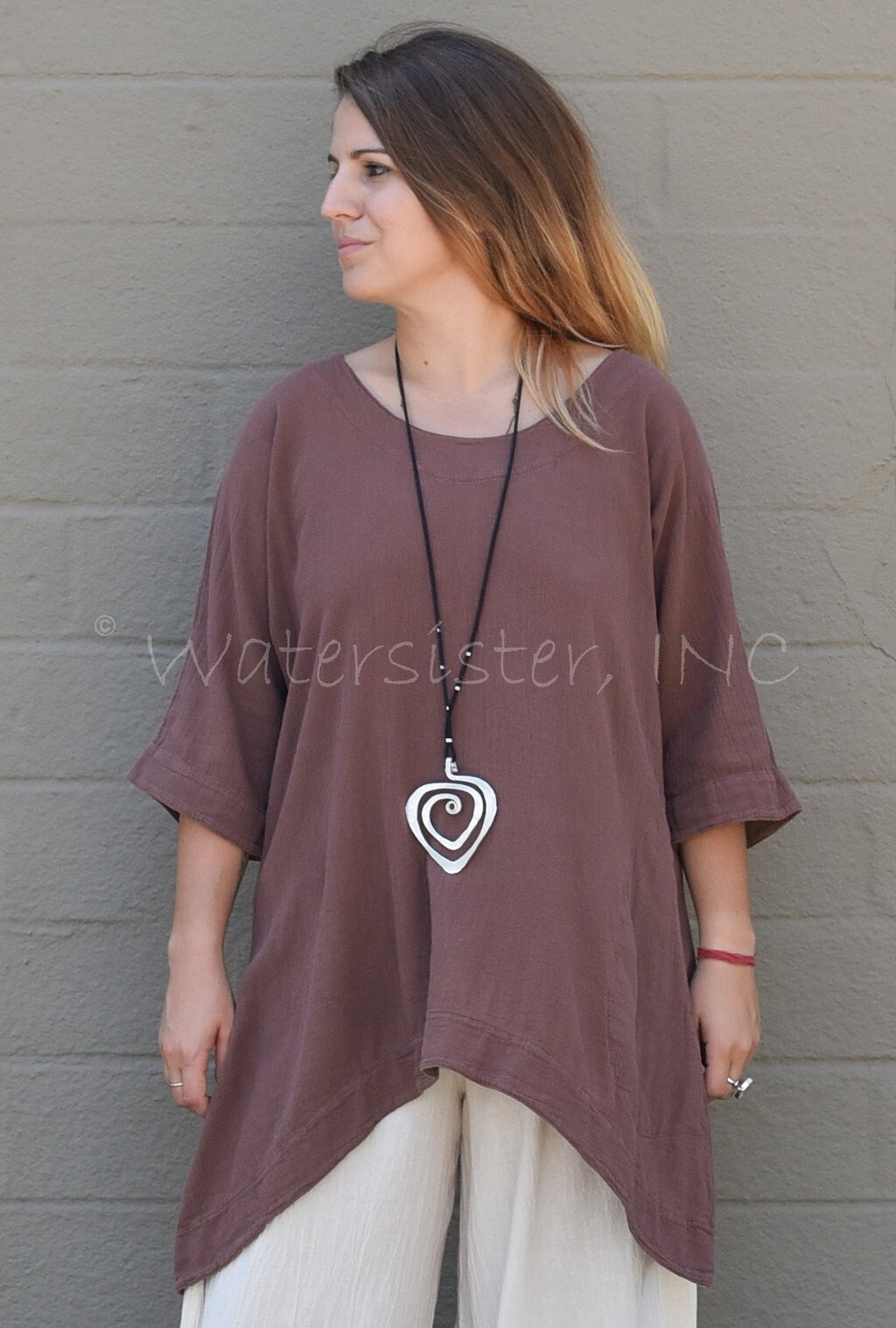 WATERSISTER Cotton Gauze SANDY Tunic Long Banded Top 1(M/L) 2(XL) oh my COLORS