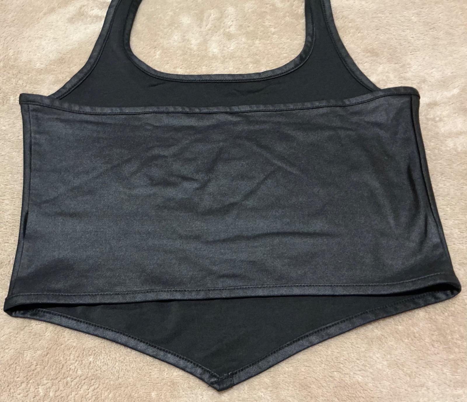 Unbranded Women’s Crop Top Sz.S Sparkly Black Stretch Full Length: 12 Inches.