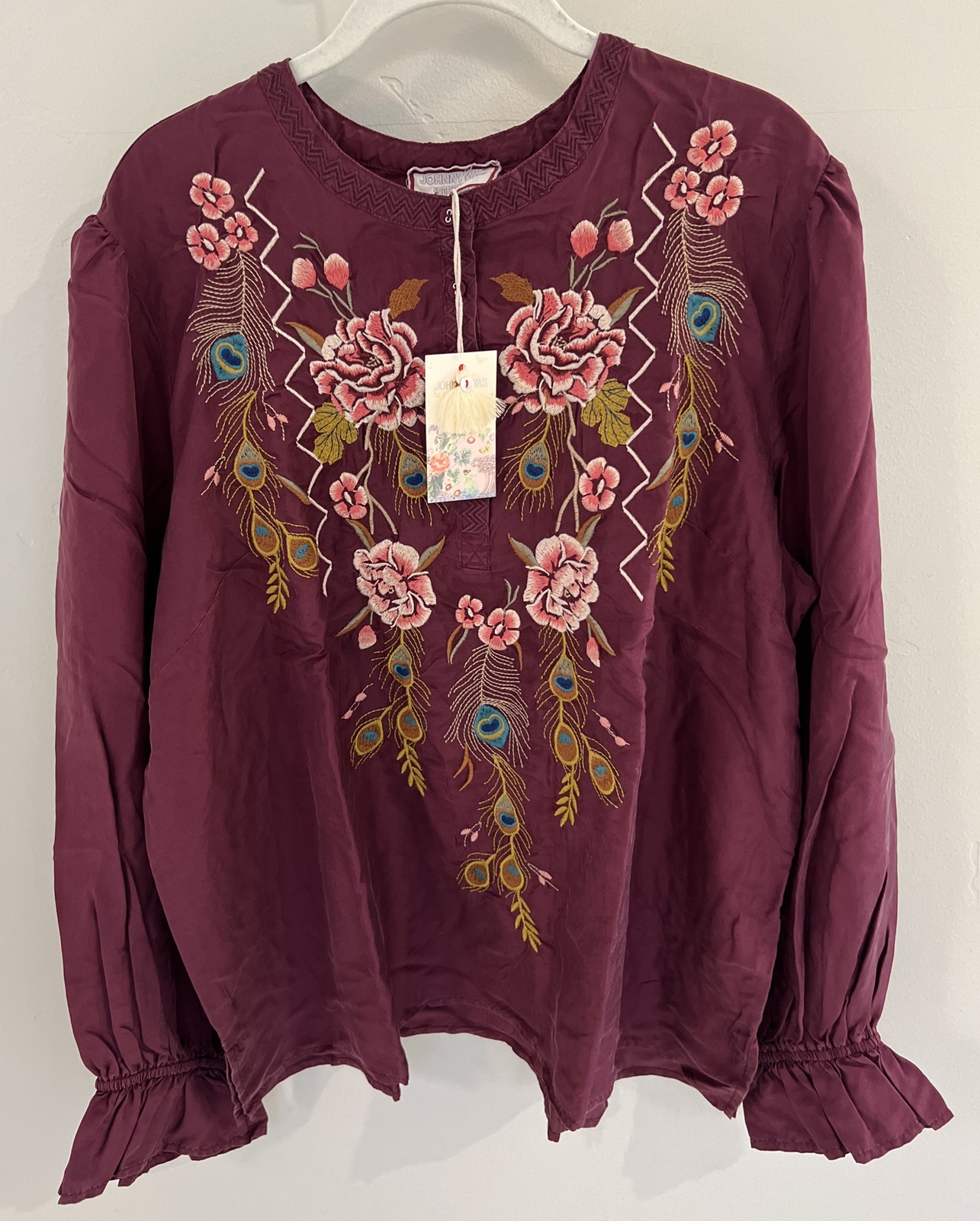 NWT Johnny Was Purple “Quito Victorian Prairie Blouse” Size S $295