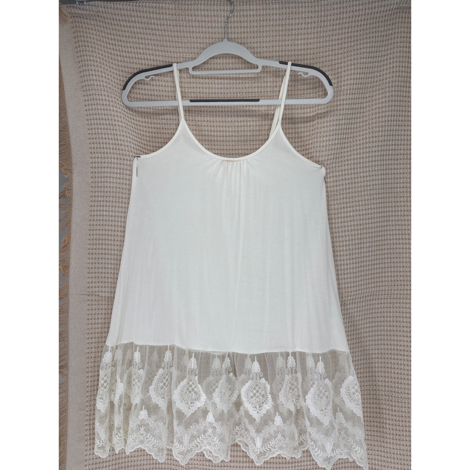 FASHIONOMICS Boho Whimsigoth Layer Small Ivory Lace Tank Top Cami
